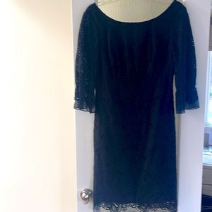 Lily Pulitzer black dress- 3/4 sleeve, v in back, eyelet type pattern.